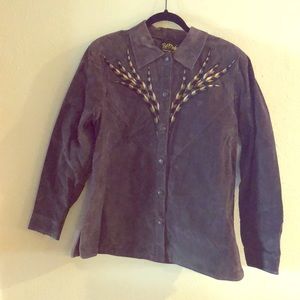 Brown Suede Leather jacket with stitching